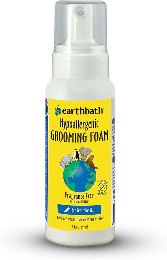 earthbath, All Natural Hypo-Allergenic Dog Grooming Foam - Fragrance Free Dog Shampoo for Allergies and Itching, Cruelty Free, No Water Needed, Rub On & Towel Off, Made in USA, Dog Supplies - 8 Oz