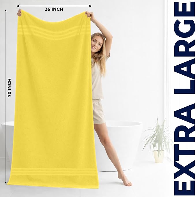 DAN River 2 Pack Bath Sheets Extra Large 35x70, Large Bath Towels for Adults, XL Oversized Heavy Duty Towel Set, 600 GSM 100% Ring Spun Cotton, Soft Quick Dry, Yellow