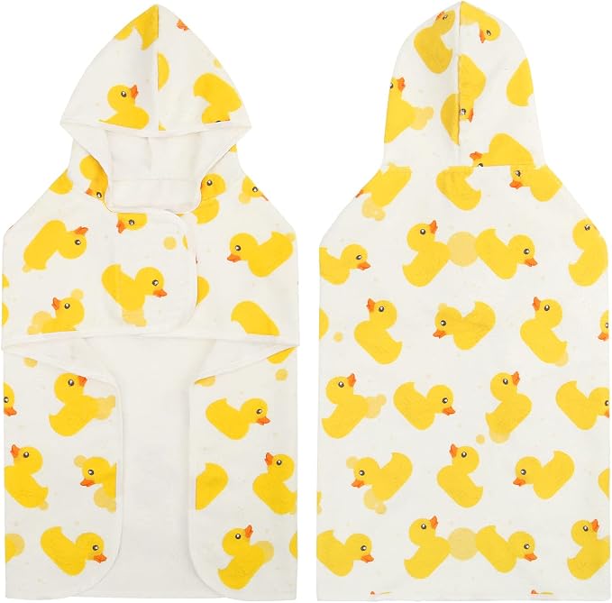 HDE Dog Bathrobe Super Absorbent Quick Drying Puppy Towel Wrap Coat Adjustable After Bath Robes with Hood for Dog Sizes S-XXL White Rubber Ducks M