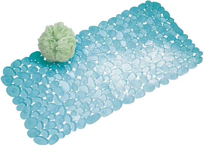 iDesign Pebblz Suction Non-Slip Bath Mat, Blue, Set of 1 | For Shower Bathtub and Stall
