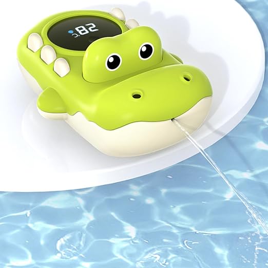 Ba by Bath Thermometer Digital Monitor, Crocodile LED Digital Bath Temperature Thermometer Gauge, Floating Measure Water-Spraying Toy with Screen for Bathroom Shower Pool Spa Hotel