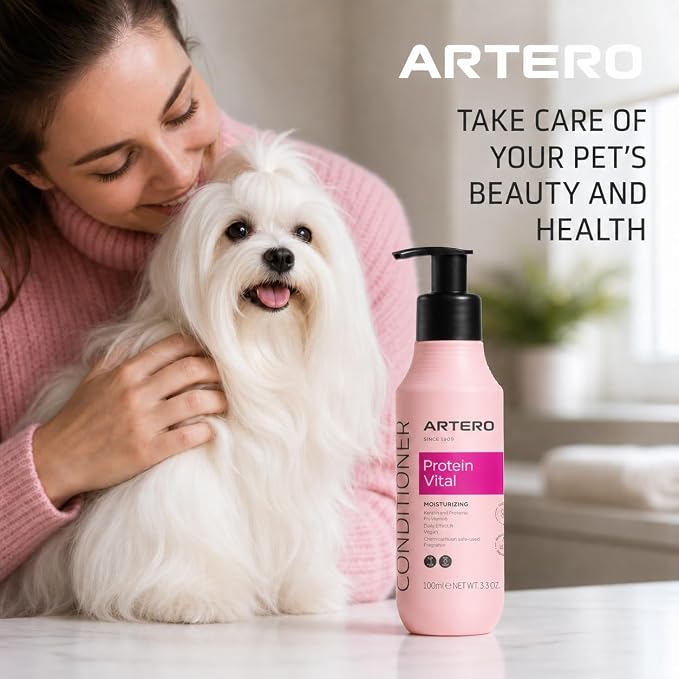 Artero Protein Vital Conditioner for Dogs and Cats – Deep Hydration and Coat Repair with Silk Proteins – Professional Grooming Conditioner, 3.3 oz