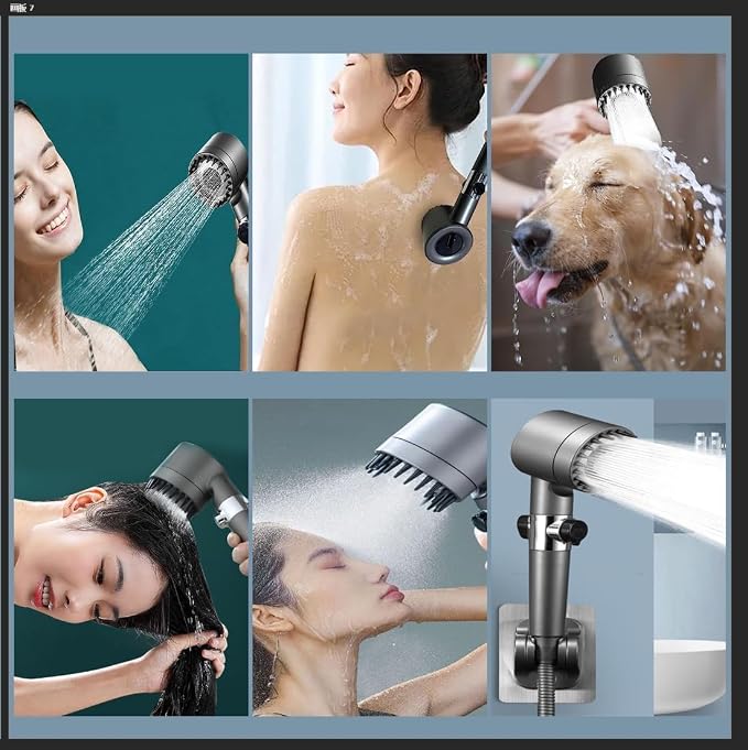 Ion Drops Shower Head, Shower Head High Pressure, Ion Showerhead with Handheld and 3 Filters, 4 Spray Modes & Pause Switch, Silicone Scalp Massager, 59" Hose & Bracket for Hard Water & Pets
