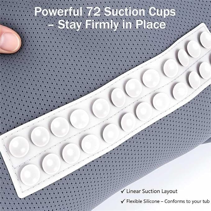 Bath Pillow PYRRHIC - Bathtub Pillow 5D Mesh with Neck & Back Support Non-Slip Suction Cups Fast Drying Soft Spa Pillow Relaxing Bath Accessories with Hook Laundry Bag Grey