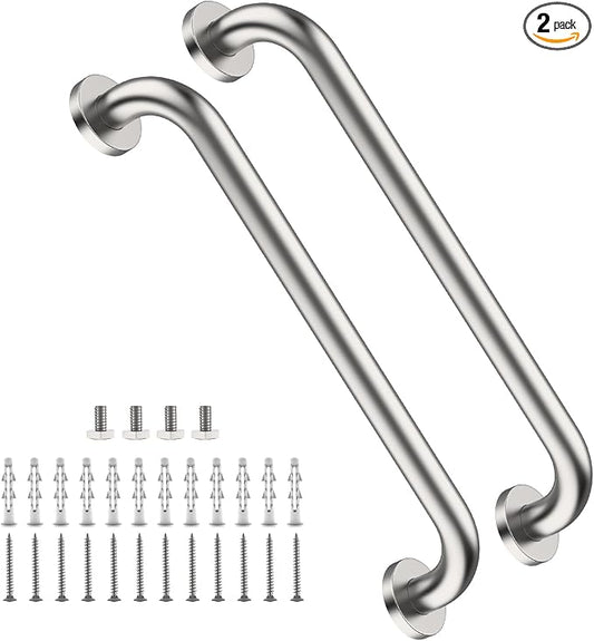 2 Pack 16 Inch Shower Grab Bar Satin Brushed Nickel, ZUEXT Stainless Steel Safety Grab Bar Handle, Bathroom Balance Bar, Safety Hand Rail Support - Handicap, Elderly, Injury, Senior Assist Bath Handle