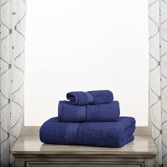 SUPERIOR Egyptian Cotton Ultra Plush & Absorbent, 3 Piece Set, Navy Blue | Quick Dry, Soft Luxury Towel Set, Bath Essentials, Guest Bath, Spa, 1 Bath, 1 Hand, 1 Face Towels, Madeline Towels
