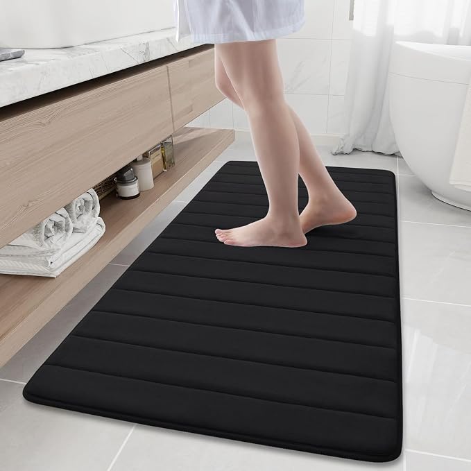 Buganda Memory Foam Bath Mat, 60" x 24", Ultra Soft Bathroom Rugs, Water Absorbent and Machine Washable Bath Rug Runner for Bathroom, Shower, and Tub, Black