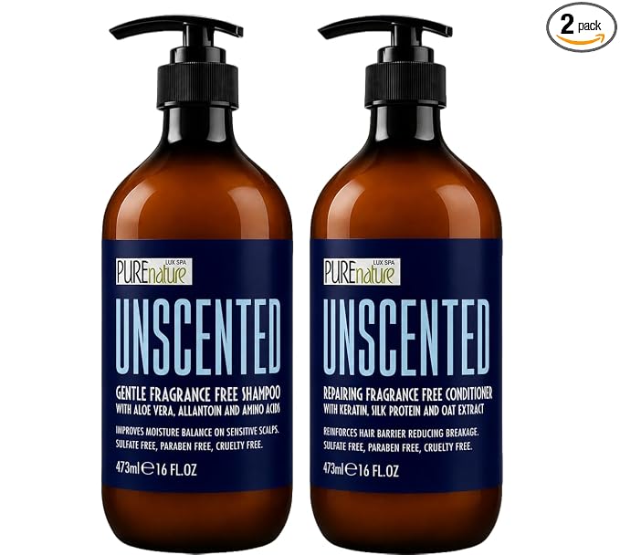 Unscented Shampoo and Conditioner Set - Fragrance Free, Sulfate Free - Moisturizing Hair and Scalp Care - Hydrating Salon Formula for Women and Men - Zero Paraben Content - 16 Fl Oz (Set of 2)