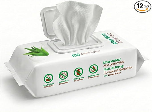 Best Pet Supplies 8" x 9" Large Unscented Dog Wipes - Cleaning and Deodorizing for Paws and Coat - Gentle Formula with Aloe Vera Vitamin E for Puppies and Cats - 100 Count (Pack of 12)