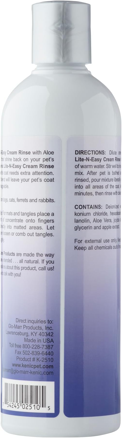 Kenic Lite-N-Easy Detangling Pet Cream Rinse – Anti-Tangle & Mats Conditioning for Dogs, Cats, Rabbits & Ferrets, Made in USA