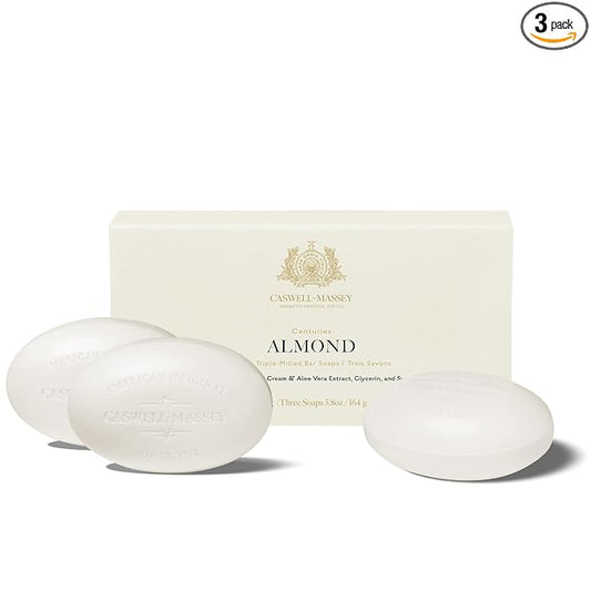 Caswell-Massey Natural Bar Soap Gift Set - Almond Scent - Triple-Milled Moisturizing Body Soap Bars for Men & Women, Plant-Based Formula for Soft Skin, Made in USA, 3 x 5.8 oz