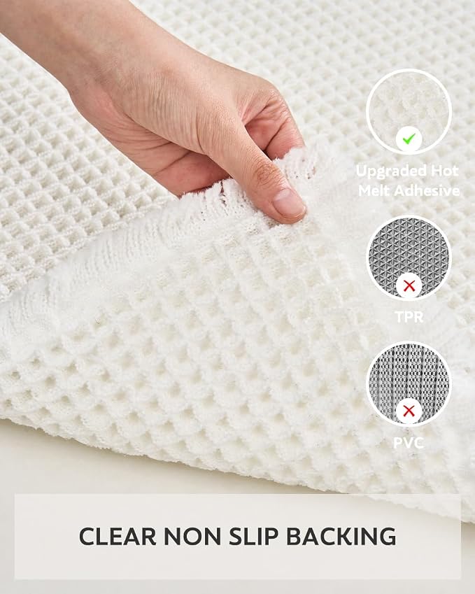 tchdio Waffle Bath Mat-Runner Rug, Super Absorbent Non Slip Bath Mats for Bathroom Machine Washable Long Rugs with Tassels, Bath Rugs for Bathroom Floor Beside Tub, 2' x 5'(24" x 60"), White