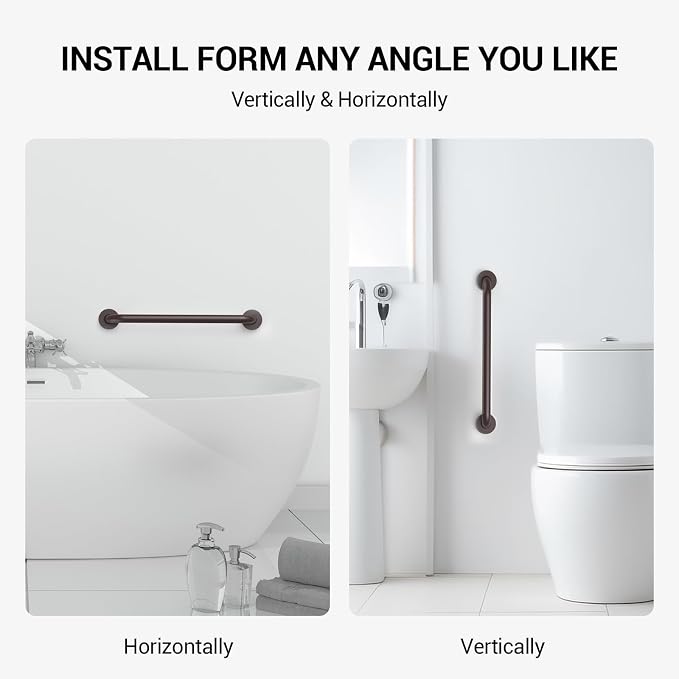16 Inch Grab Bars for Wall Oil Brown, Safety Shower Grab Bars for Seniors Elderly Handicapped, Handicap Grab Bars for Shower with Concealed Screws, Tesuchan