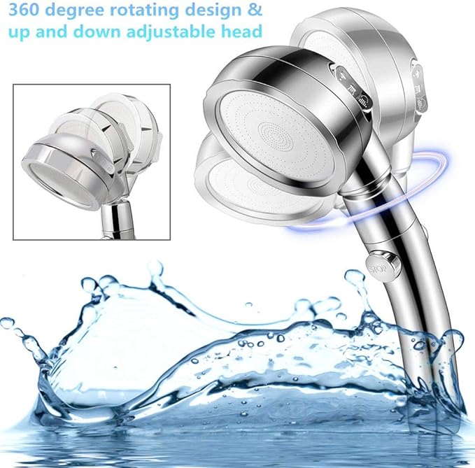 Modern 3-Setting Detachable Shower Head with 59-Inch Hose, High Pressure Water Saving, 360 Rotating Adjustable Handheld Shower Head with ON/OFF Switch and 3 Spray Modes, Chrome Finish