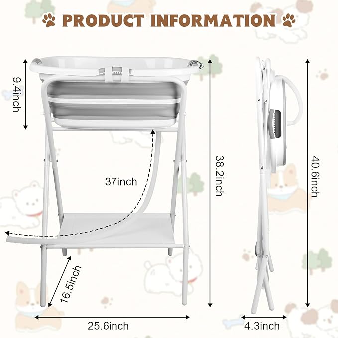 YUEPET Elevated Collapsible Dog Bathtub, Portable Shower Tub with Safety Collar, Foldable Dog Washing Station for Bathing and Grooming for Puppies Medium Dogs Cats Pets