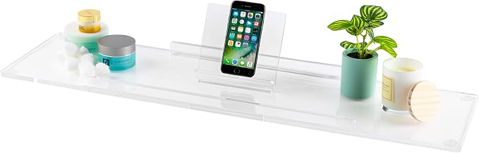 38" Classic-Clear Bathtub Tray Caddy Tub Shelf, Spa Board Luxury Bathroom Bath tub Table, Waterproof Acrylic Tub Caddy Fits Across Bathtub, Book Rack, iPad, Easy To Clean (38")