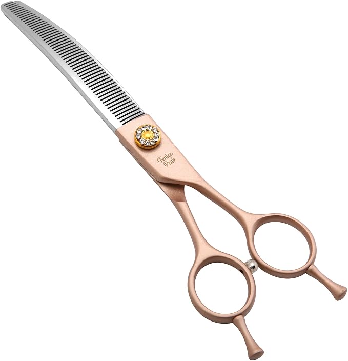 Professional Curved Thinner Dog Grooming Scissors 7.0'' Rose Gold Thinning Shears Extremely Sharp Blades 440C Stainless Steel Thinning Shears Durable Smooth Fine Cut for Dogs and Cats.