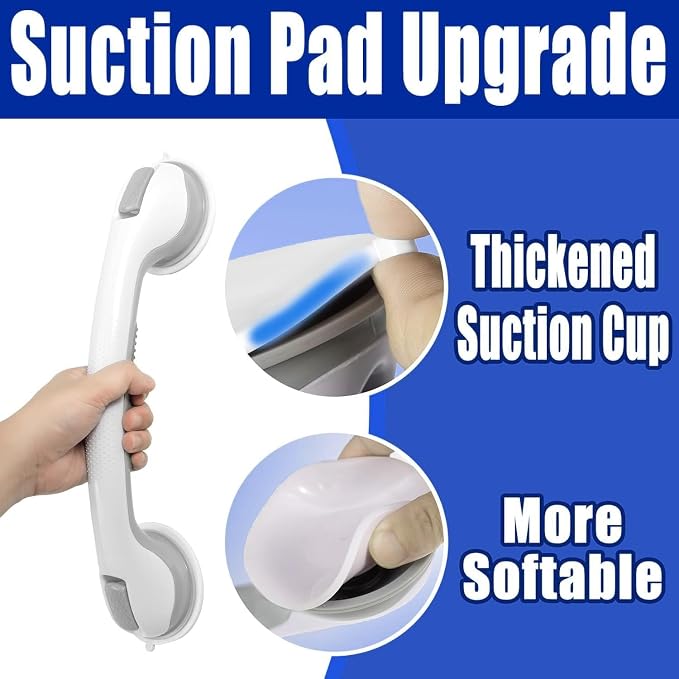 2 Pack 16.2” Grab Bars for Bathtubs and Showers, Shower Handles for Elderly Suction Cup Grab Bars for Shower Wall Heavy Duty, Safety Grab Bar for Seniors Suction Bathroom, No Drilling