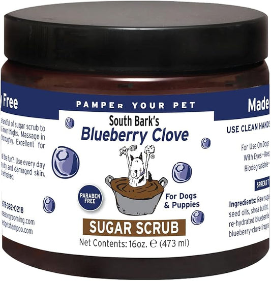 South Bark's 16 oz. Blueberry-Clove Sugar Scrub for Dogs | Long Lasting Softness | Paraben-Free | Biodegradable and Non-Toxic | Made in The USA
