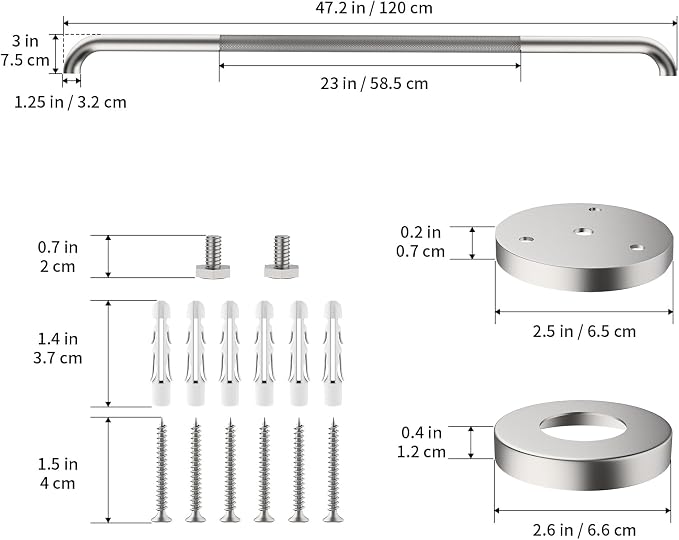 48 Inch Anti Slip Shower Grab Bar, Munzong Bathroom Grab Bar for Showers, Brushed Nickel Knurled Handicap Balance Bar,Safety Hand Rail Support Elderly Senior Assist Bath Handle