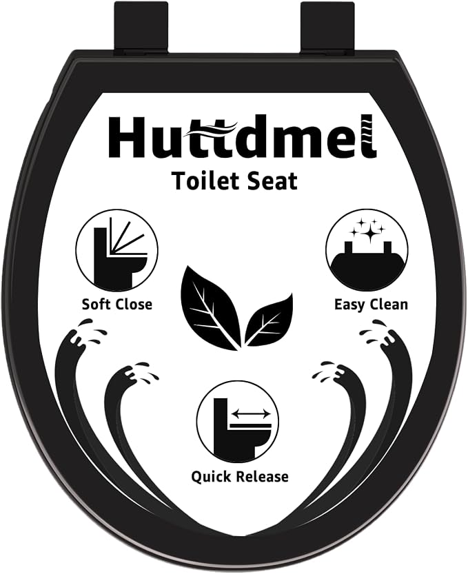 Toilet Seat Round 16.5 Inch with Quick Release-Quick Connect. White Round Toilet Seat with Soft Close. PP Material Safe, Easy Clean and Install, Sturdy Accessories Never Loosen,2 Years Support, Black