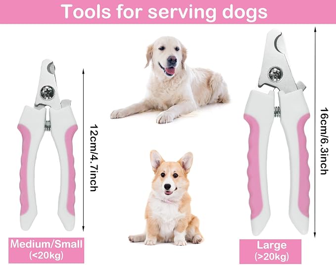 5Pcs Dogs and Cats Grooming Nail Clippers Kit Pet Claws Nail Clipper Trimmers, with Protective Guard Lock to Avoid Over Cutting, Professional Trimmers for Large and Small Cat and Dog (Pink)