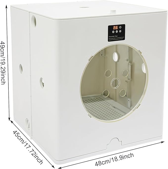 Foldable Pet Dryer Box, 88L Large Capacity Quiet Automatic Pet Hair Dryer with Adjustable Temperature Timer, 360° Warm Air Drying Cage with View Window for Home Pet Grooming, White