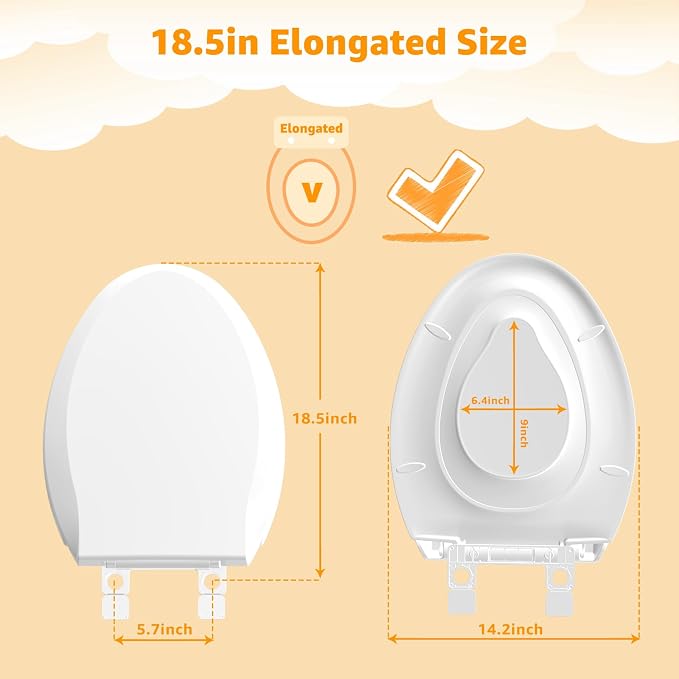 Huttdmel Potty Training Seat Built-in Toilet Seat, Elongated Toilet Seat 18.5inch with Baby Seat 2 in 1 Soft Close Quiet No Slapping, Magnetic Absorption, Easy Installation for Bottom Fixing Toilet