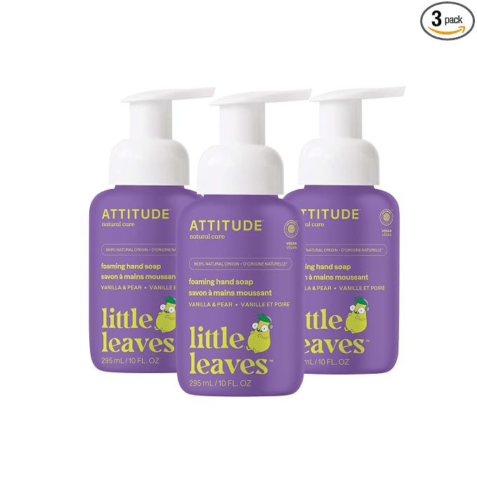 ATTITUDE Foaming Hand Soap for Kids, EWG Verified, Dermatologically Tested, Plant- and Mineral-Based Ingredients, Vegan, Vanilla & Pear, 10 Fl Oz (Pack of 3)