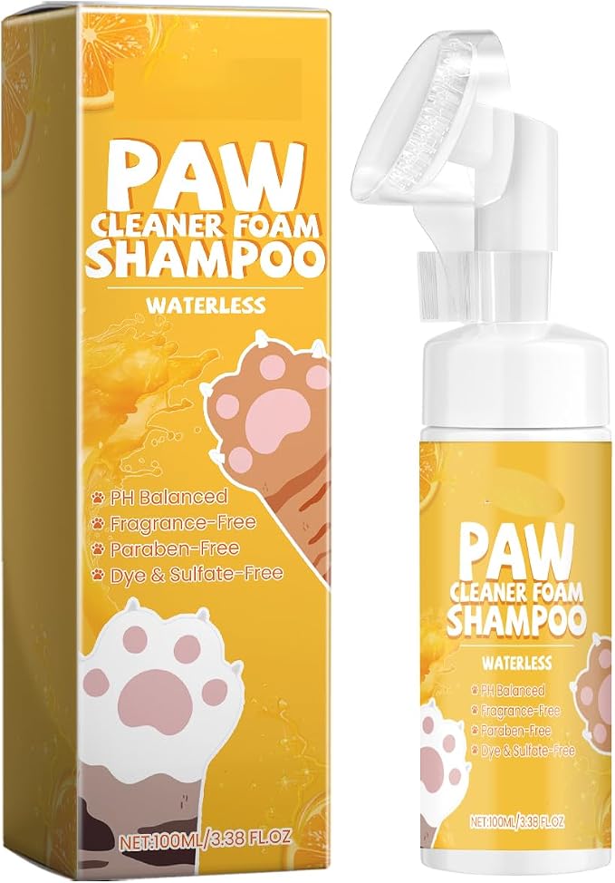 MCstars Clean Paws | No-Rinse Dog Paw Cleaner & Cat Foot Washer | pH Balanced Gentle Foaming Cleanser with Silicone Brush | Safe for Licking, Moisturizes & Soothes, 100ml (3.4 fl oz)