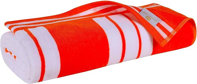Superior Cotton Cabana Striped Beach Towels, Colorful Towels for Adult, Kid, Pool, Swimming, Sand, Travel, Large Oversized, Absorbent, Fast Drying, Bath Basics, Cabana Collection, 1 Piece, Coral