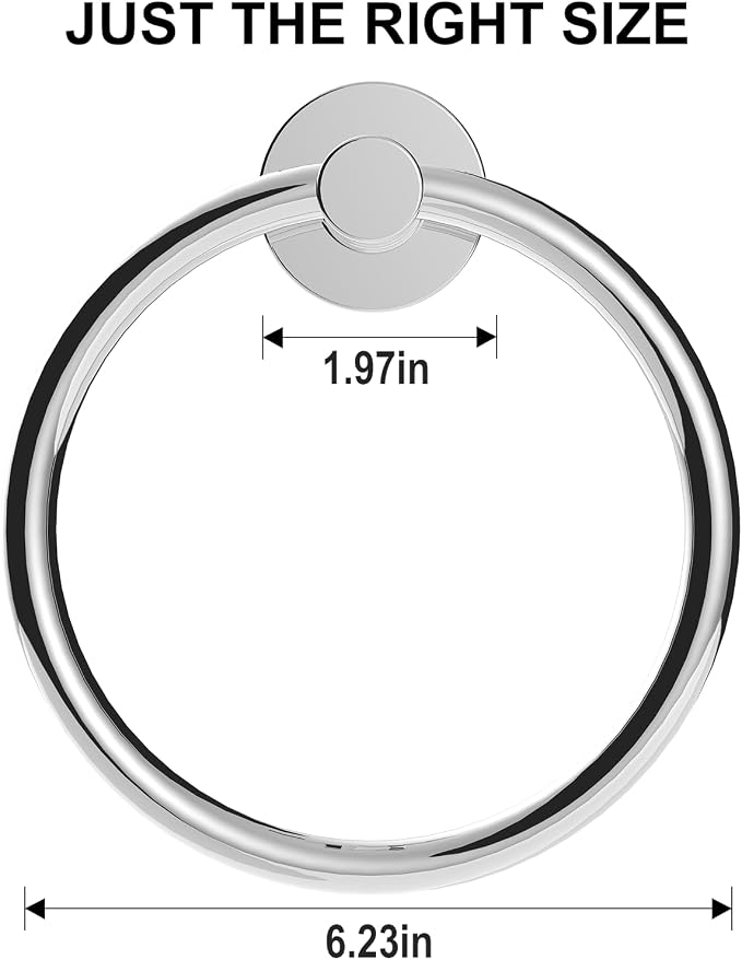 SetSail Towel Holder for Bathroom Wall 4 Packs Towel Ring Stainless Steel Heavy Duty Hand Towel Hanger for Bathroom Screw-in, Mirror Silver