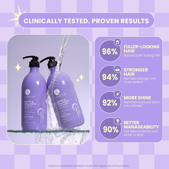 L LUSETA Biotin & Collagen Shampoo & Conditioner Set (2 x 33.8oz) - Thickening for Hair Growth, Infused with Argan Oil to Repair Dry, Damaged Hair | Thickening for Hair Growth, Infused with Argan Oil to Repair Dry, Damaged Hair