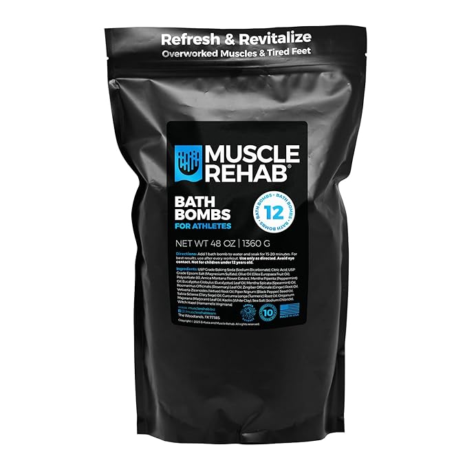Natural Bath Bombs 12 Pack with Epsom Salt - Fast-Absorbing Muscle Soak for Post-Workout Recovery - Bath Bomb Set for Athletes and Active Professionals