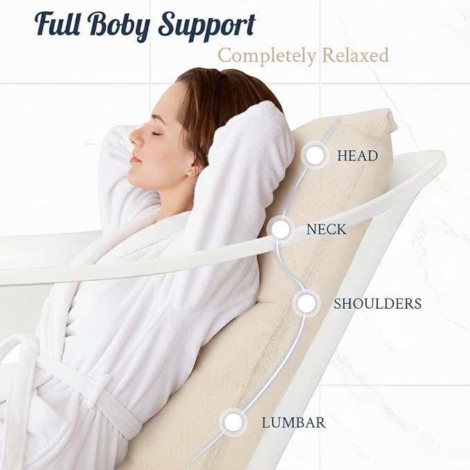 Luxury Bathtub Pillow, Skin-Friendly Cushion, Support Back, Neck & Head, Non-Slip, Adjustable Thickness Fits All Tub, Washable & Quick-Drying - Gift for Christmas Birthday Mother’s Day