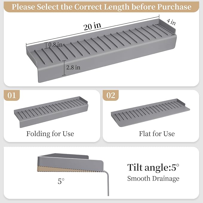 Sink Edge Protector with Suction Cup, 14" 20" 24" 30", Silicone Sink Splash Guard for Kitchen & Bathroom, Protect Countertop from Scratches, Stains, for Stainless Steel Granite Quartz
