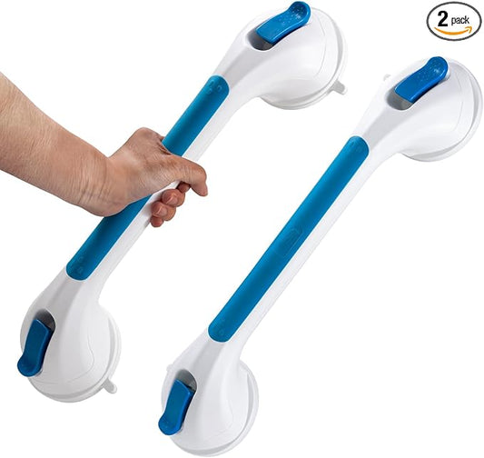 TAILI Shower Grab Bar 2 Pack,Suction Shower Handles for Bathtubs, Heavy Duty 240 lbs Bathroom Safety Grip for Seniors, No Drilling Removable Waterproof Handrails,Blue,G9