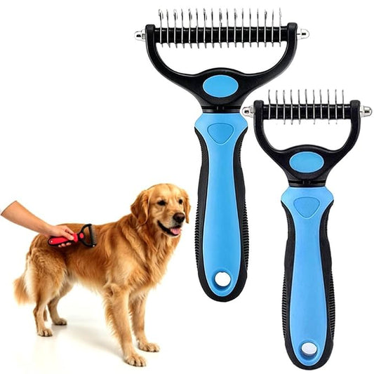 Deshedding Brush for Dogs and Cats: Undercoat Rake Pet Brush for Long Hair - Dematting Comb Removes Tangles Knots and Loose Fur, Grooming Tool for Thick Coats (blue, M+L)
