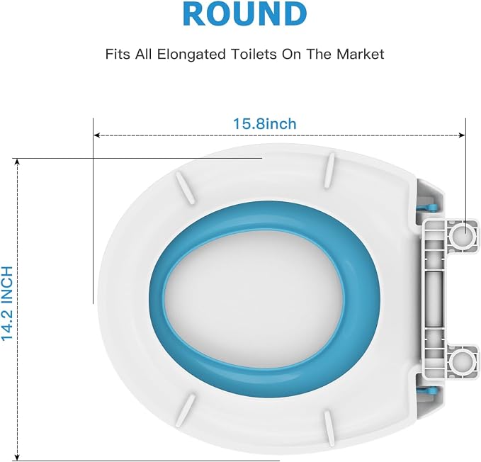 Toilet Seat Cover,Toddler Toilet Seat Round for Kids Potty Training, Soft-Close Design with PP Material, Built-In Child Seat for Toddlers, Easy to Clean and Install - Blue Lid