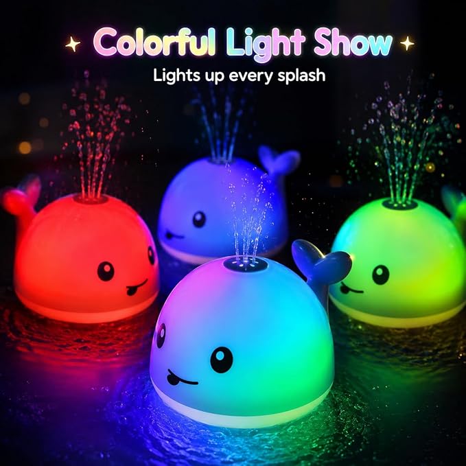 Gigilli Bath Toys for Kids, Baby Bath Toys, Pool Water Toys for Toddlers, Babies Boy Girl Gifts, Light Up Whale Bath Toy Sprinkler, Birthday Bathtub Fountain Toy