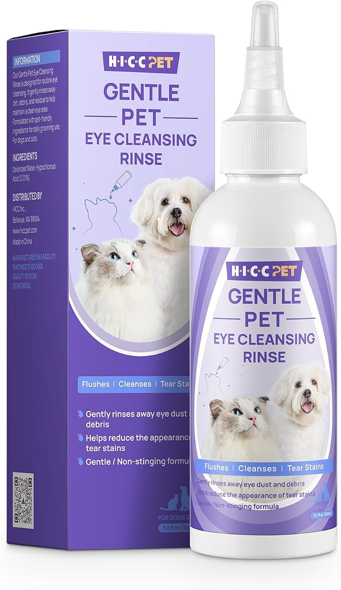 HICC PET Eye Wash for Dogs & Cats, Gently Cleans Eye Crust, Debris & Discharge, Eye Cleaner for Pets – Routine Eye Care & Cleaning 5.1 fl oz