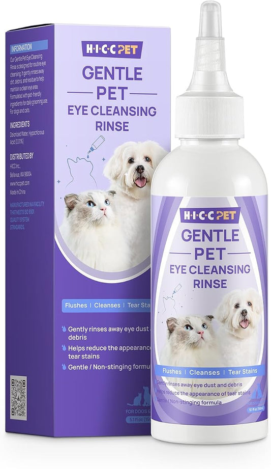 HICC PET Eye Wash for Dogs & Cats, Gently Cleans Eye Crust, Debris & Discharge, Eye Cleaner for Pets – Routine Eye Care & Cleaning 5.1 fl oz