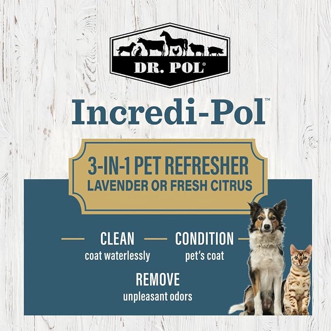 Dr. Pol Incredi-Pol 3-in-1 Pet Refresher | Waterless Coat Cleaner & Conditioner | Pet Odor Eliminator | Fine Mist Spray for Dogs & Cats | Freshens, Cleans & Softens Fur | 3 oz | Fresh Citrus