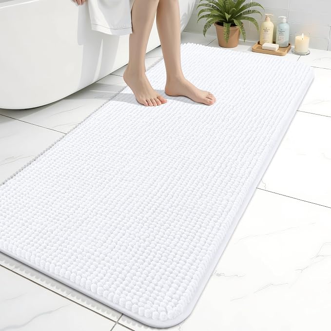 Arotive Bathroom Rugs 47" x 24", Ultra Soft Absorbent Chenille Bath Rugs, Rubber Backing, Machine Washable Bath Mats for Bathroom Floor, Tub and Shower, Home Decor Accessories, White