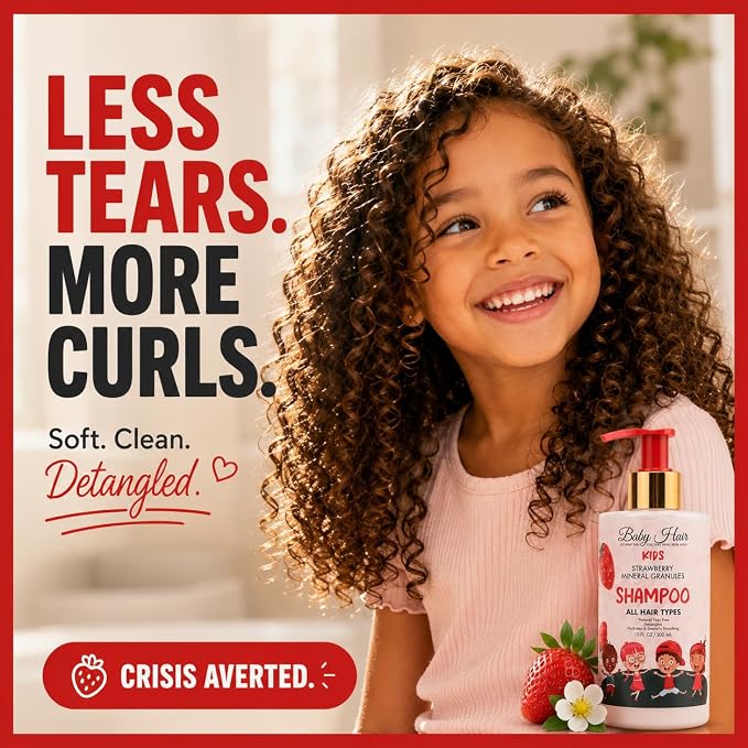 BABY HAIR - Strawberry Mineral Kids Shampoo/Body Wash, Sulfate-Free Tearless Shampoo and Body Wash, Shampoo For Kids with Strawberry Oil, Camellia Oil, and Biotin, No Tears Shampoo, 10 fl.oz.
