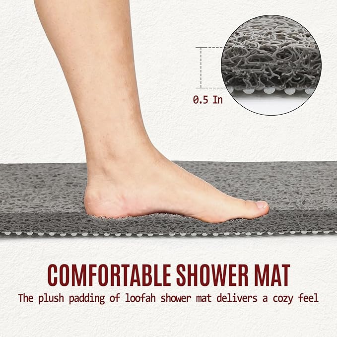 Joyhalo Shower Mat Bathtub Mat Non Slip, Bathmats Non Slip, Quick Drying Foot Scrubber Loofah Mats for Shower, Tub, Bathroom, Home, 30x17inch, Grey