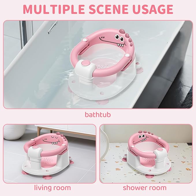 TPN Baby Bath Seat for Babies 6 Months & Up, Non-Slip Toddler Bath Seat with 5 PCS Waterproof Emoji Stickers, Portable Infant Bath Seat for Baby(Pink)