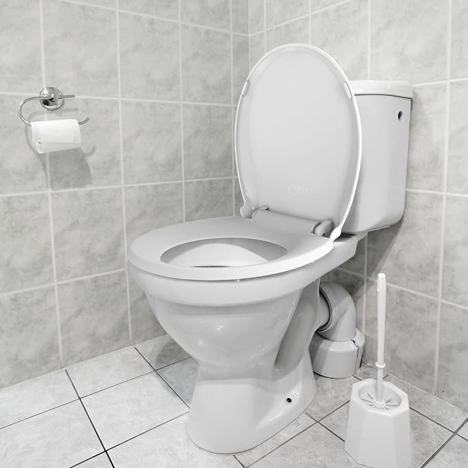 19 in Toilet Seat with Cover Soft Close, Toilet Lid Slow Close Quiet No, Easy Installation & Release,Safe PP Material Easy Clean, Comfortable Ergonomic Design, Suitable to Elongated Toilets,White