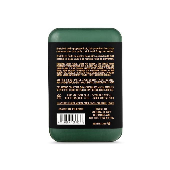 Mistral Cypress Oak Luxury Bar Soap for Men | Men’s Natural Soap Bar | Paraben, Phthalates Free | Moisturizing & Triple-Milled Natural Soap for Men - Made in France | Large, 8.8 oz