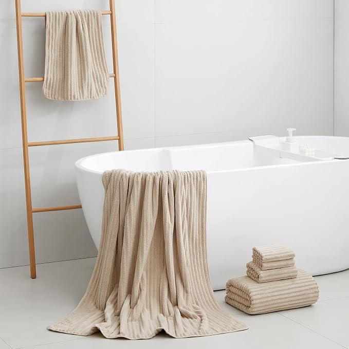 Extra Large Bath Towel Set of 6 (40"x80"),Oversized Bath Sheet Super Soft Highly Absorbent Microfibers Quick Dry Luxury Shower Towel for Bathroom Spa Gym Hotel Yoga(Beige, 6Piece)